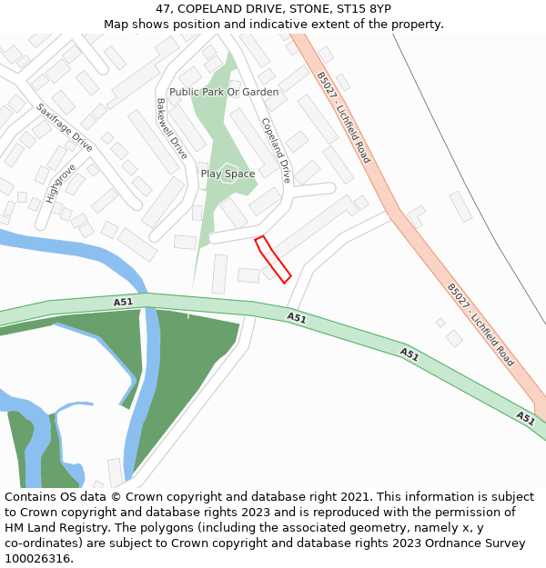 47, COPELAND DRIVE, STONE, ST15 8YP: Location map and indicative extent of plot