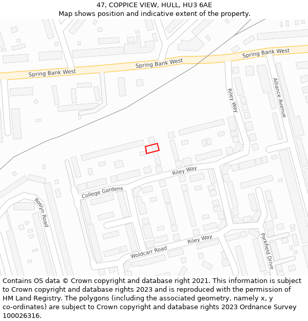 47, COPPICE VIEW, HULL, HU3 6AE: Location map and indicative extent of plot