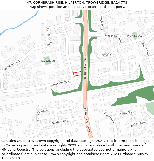 47, CORNBRASH RISE, HILPERTON, TROWBRIDGE, BA14 7TS: Location map and indicative extent of plot