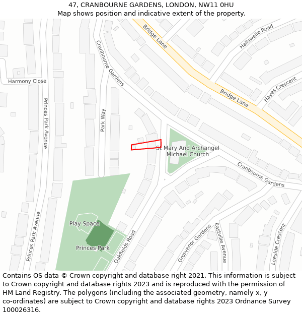 47, CRANBOURNE GARDENS, LONDON, NW11 0HU: Location map and indicative extent of plot
