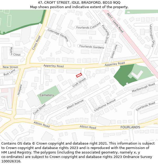 47, CROFT STREET, IDLE, BRADFORD, BD10 9QQ: Location map and indicative extent of plot