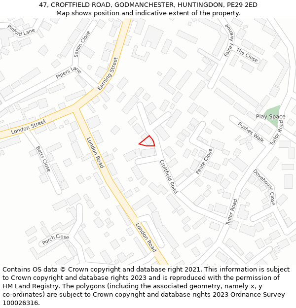 47, CROFTFIELD ROAD, GODMANCHESTER, HUNTINGDON, PE29 2ED: Location map and indicative extent of plot