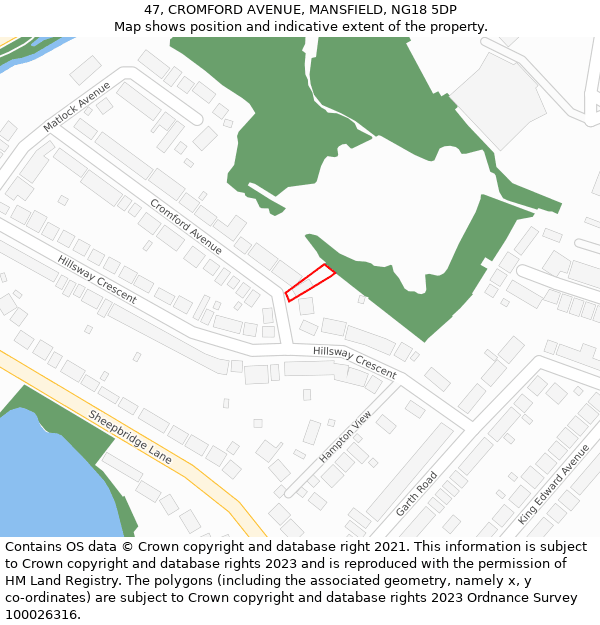 47, CROMFORD AVENUE, MANSFIELD, NG18 5DP: Location map and indicative extent of plot