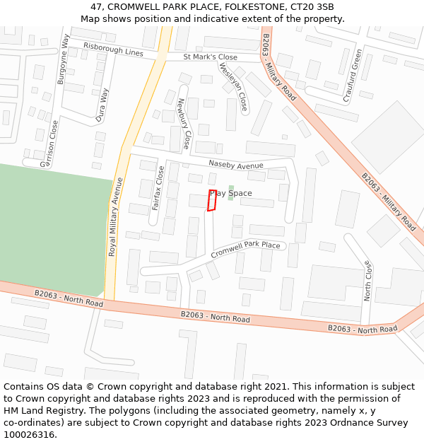 47, CROMWELL PARK PLACE, FOLKESTONE, CT20 3SB: Location map and indicative extent of plot