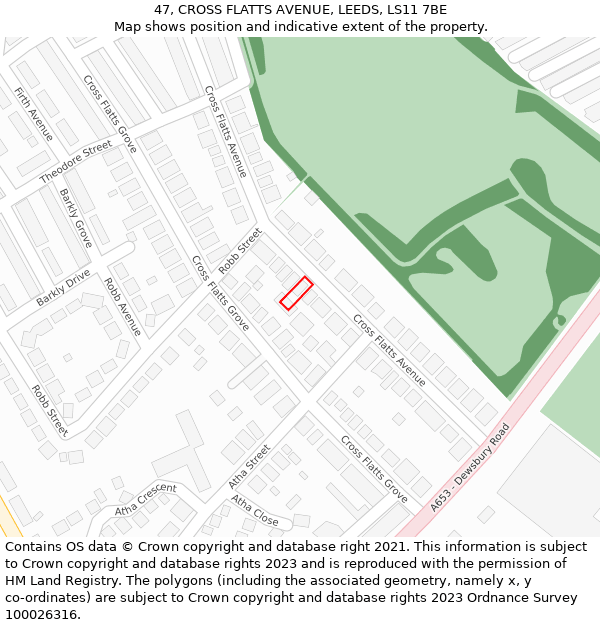 47, CROSS FLATTS AVENUE, LEEDS, LS11 7BE: Location map and indicative extent of plot
