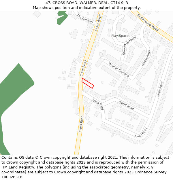 47, CROSS ROAD, WALMER, DEAL, CT14 9LB: Location map and indicative extent of plot