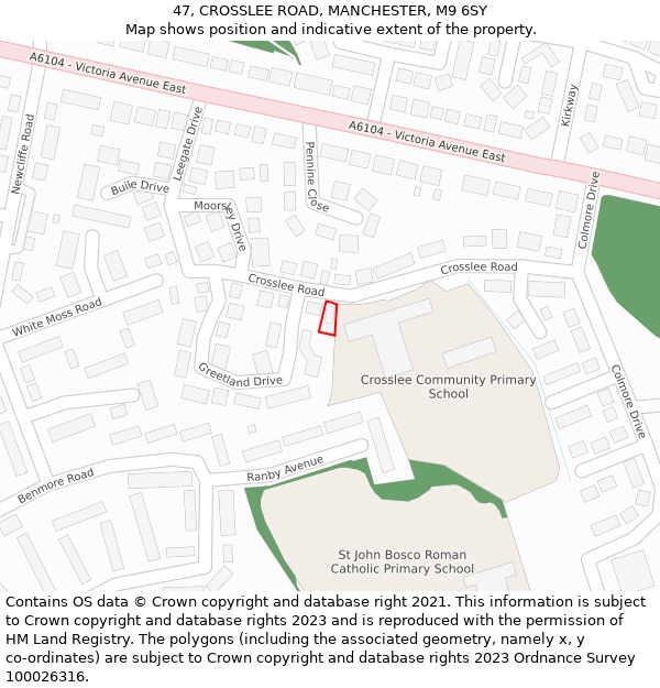 47, CROSSLEE ROAD, MANCHESTER, M9 6SY: Location map and indicative extent of plot