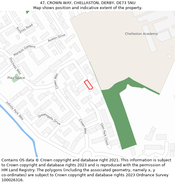 47, CROWN WAY, CHELLASTON, DERBY, DE73 5NU: Location map and indicative extent of plot