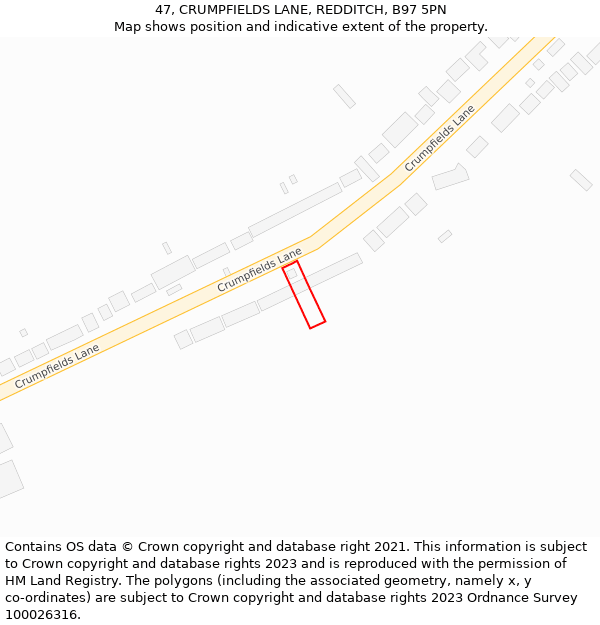 47, CRUMPFIELDS LANE, REDDITCH, B97 5PN: Location map and indicative extent of plot