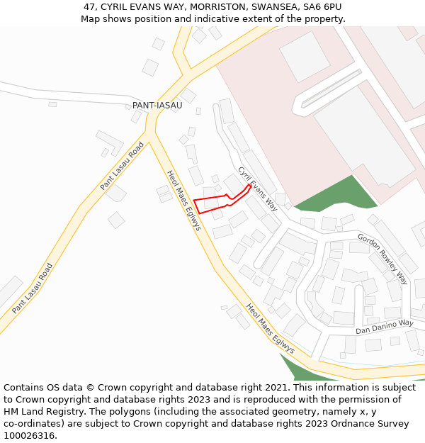 47, CYRIL EVANS WAY, MORRISTON, SWANSEA, SA6 6PU: Location map and indicative extent of plot