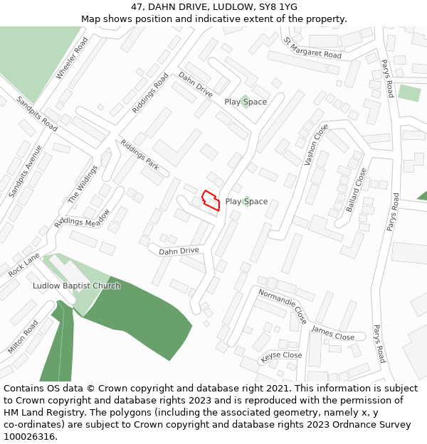 47, DAHN DRIVE, LUDLOW, SY8 1YG: Location map and indicative extent of plot