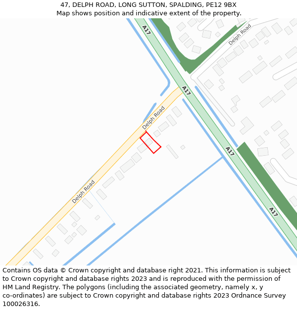 47, DELPH ROAD, LONG SUTTON, SPALDING, PE12 9BX: Location map and indicative extent of plot