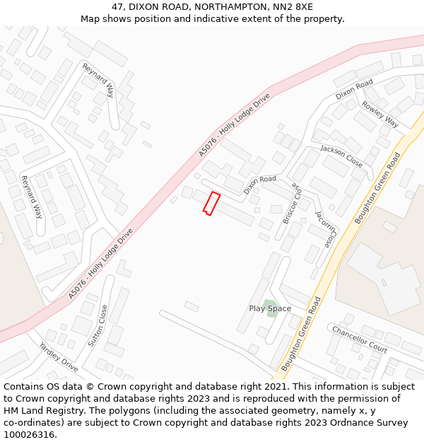47, DIXON ROAD, NORTHAMPTON, NN2 8XE: Location map and indicative extent of plot