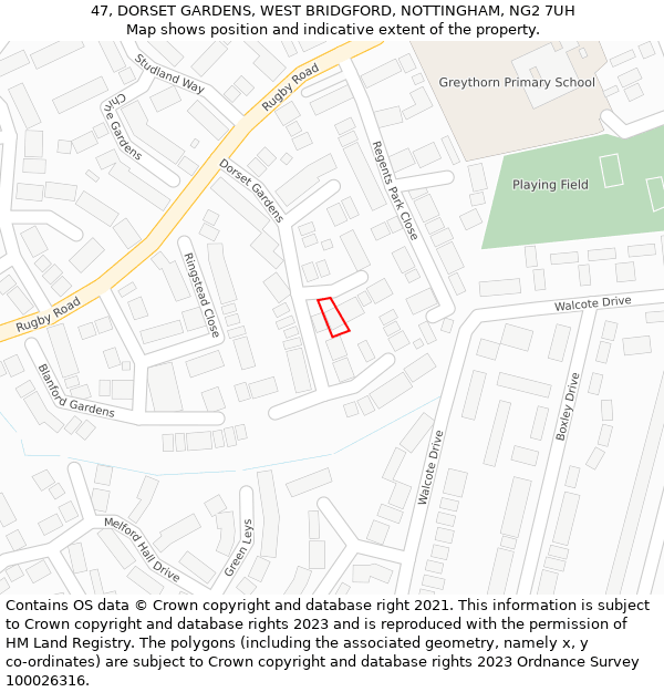 47, DORSET GARDENS, WEST BRIDGFORD, NOTTINGHAM, NG2 7UH: Location map and indicative extent of plot