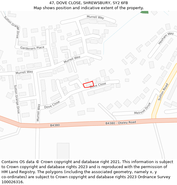 47, DOVE CLOSE, SHREWSBURY, SY2 6FB: Location map and indicative extent of plot