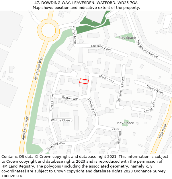 47, DOWDING WAY, LEAVESDEN, WATFORD, WD25 7GA: Location map and indicative extent of plot