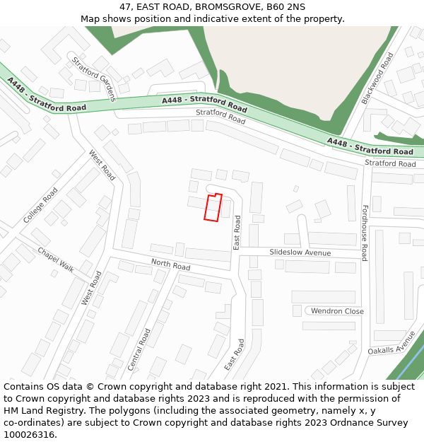 47, EAST ROAD, BROMSGROVE, B60 2NS: Location map and indicative extent of plot