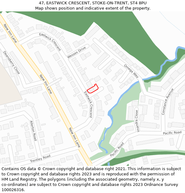 47, EASTWICK CRESCENT, STOKE-ON-TRENT, ST4 8PU: Location map and indicative extent of plot