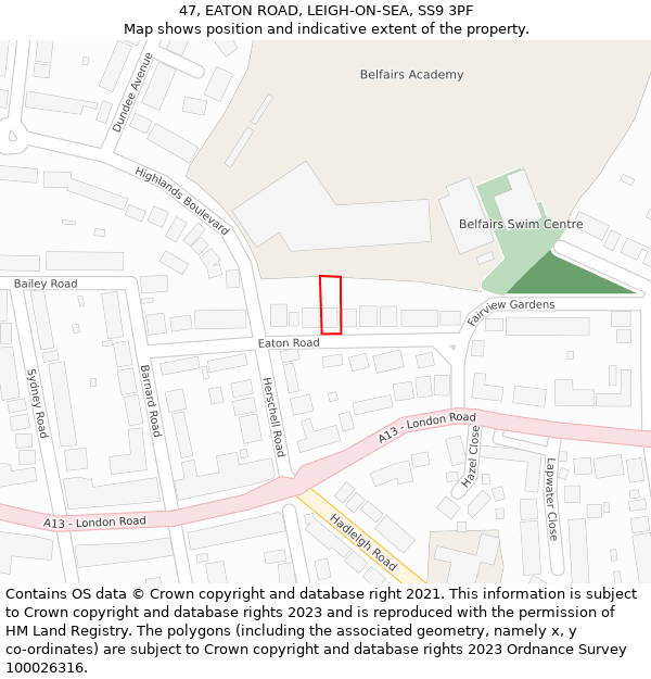 47, EATON ROAD, LEIGH-ON-SEA, SS9 3PF: Location map and indicative extent of plot