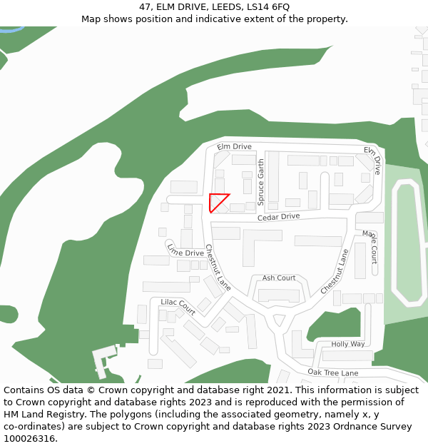 47, ELM DRIVE, LEEDS, LS14 6FQ: Location map and indicative extent of plot