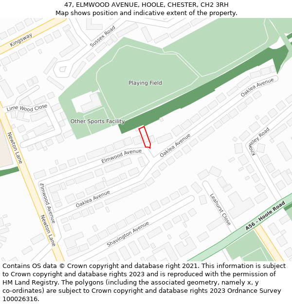 47, ELMWOOD AVENUE, HOOLE, CHESTER, CH2 3RH: Location map and indicative extent of plot