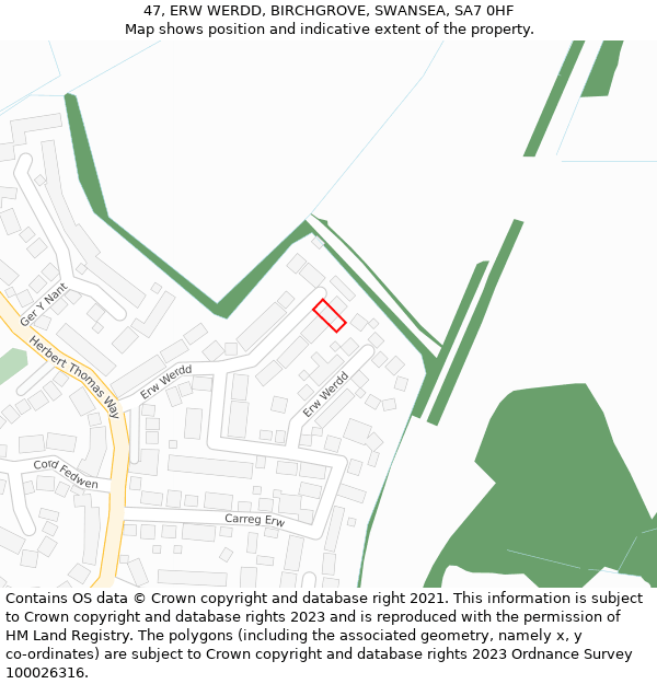 47, ERW WERDD, BIRCHGROVE, SWANSEA, SA7 0HF: Location map and indicative extent of plot