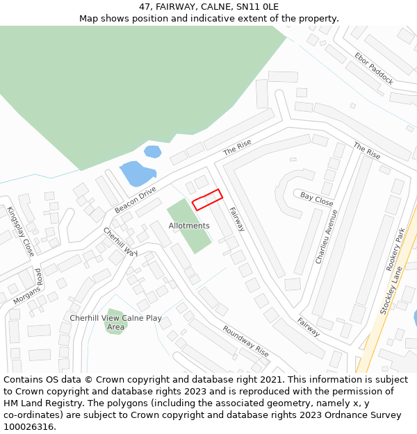 47, FAIRWAY, CALNE, SN11 0LE: Location map and indicative extent of plot