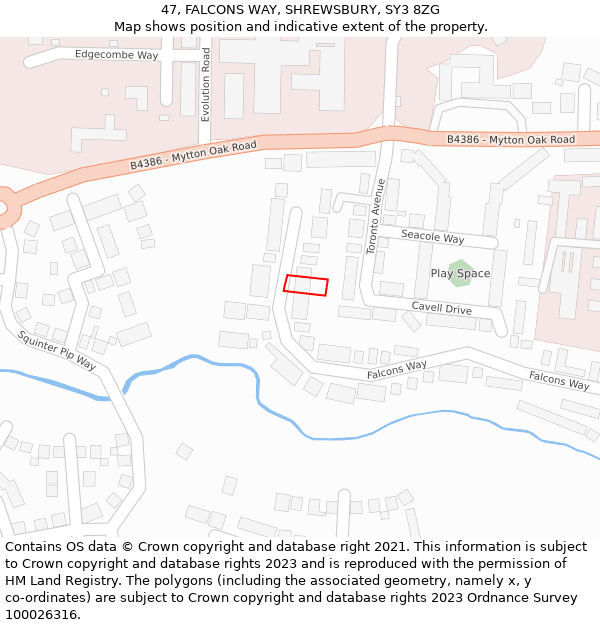 47, FALCONS WAY, SHREWSBURY, SY3 8ZG: Location map and indicative extent of plot