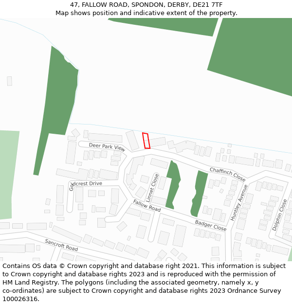 47, FALLOW ROAD, SPONDON, DERBY, DE21 7TF: Location map and indicative extent of plot
