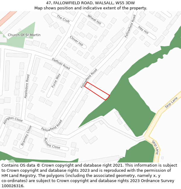 47, FALLOWFIELD ROAD, WALSALL, WS5 3DW: Location map and indicative extent of plot