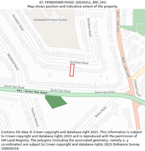 47, FERNDOWN ROAD, SOLIHULL, B91 2AU: Location map and indicative extent of plot