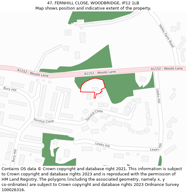 47, FERNHILL CLOSE, WOODBRIDGE, IP12 1LB: Location map and indicative extent of plot