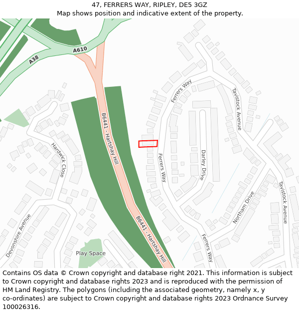 47, FERRERS WAY, RIPLEY, DE5 3GZ: Location map and indicative extent of plot