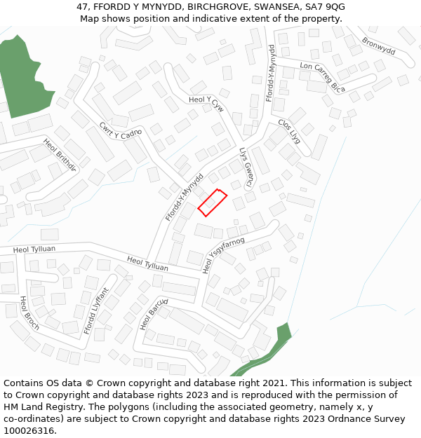 47, FFORDD Y MYNYDD, BIRCHGROVE, SWANSEA, SA7 9QG: Location map and indicative extent of plot