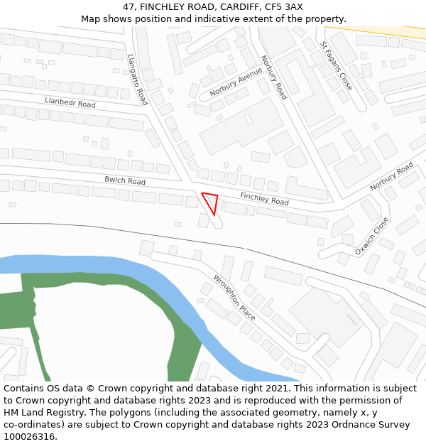 47, FINCHLEY ROAD, CARDIFF, CF5 3AX: Location map and indicative extent of plot