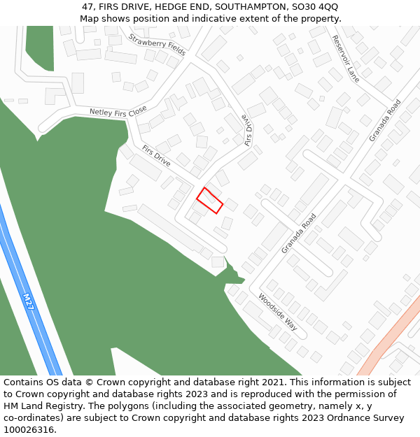 47, FIRS DRIVE, HEDGE END, SOUTHAMPTON, SO30 4QQ: Location map and indicative extent of plot