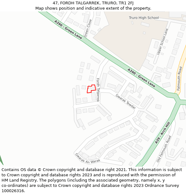 47, FORDH TALGARREK, TRURO, TR1 2FJ: Location map and indicative extent of plot