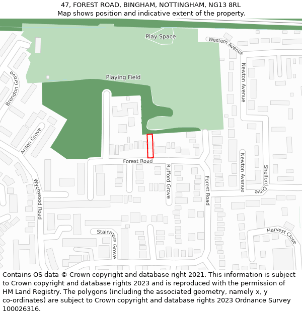 47, FOREST ROAD, BINGHAM, NOTTINGHAM, NG13 8RL: Location map and indicative extent of plot