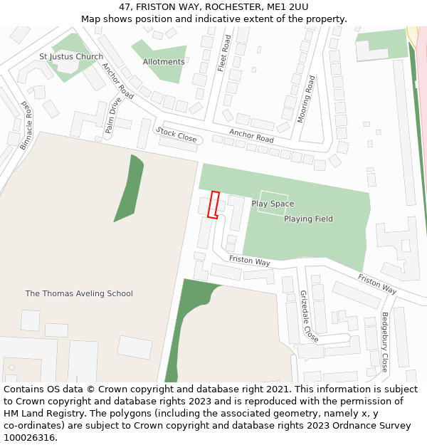 47, FRISTON WAY, ROCHESTER, ME1 2UU: Location map and indicative extent of plot