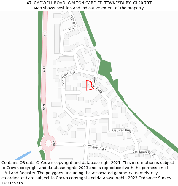 47, GADWELL ROAD, WALTON CARDIFF, TEWKESBURY, GL20 7RT: Location map and indicative extent of plot