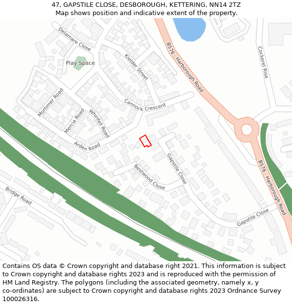 47, GAPSTILE CLOSE, DESBOROUGH, KETTERING, NN14 2TZ: Location map and indicative extent of plot