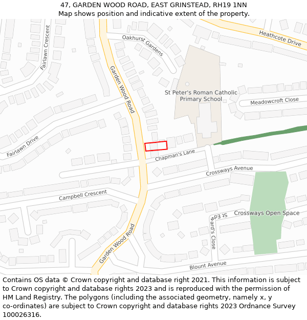 47, GARDEN WOOD ROAD, EAST GRINSTEAD, RH19 1NN: Location map and indicative extent of plot