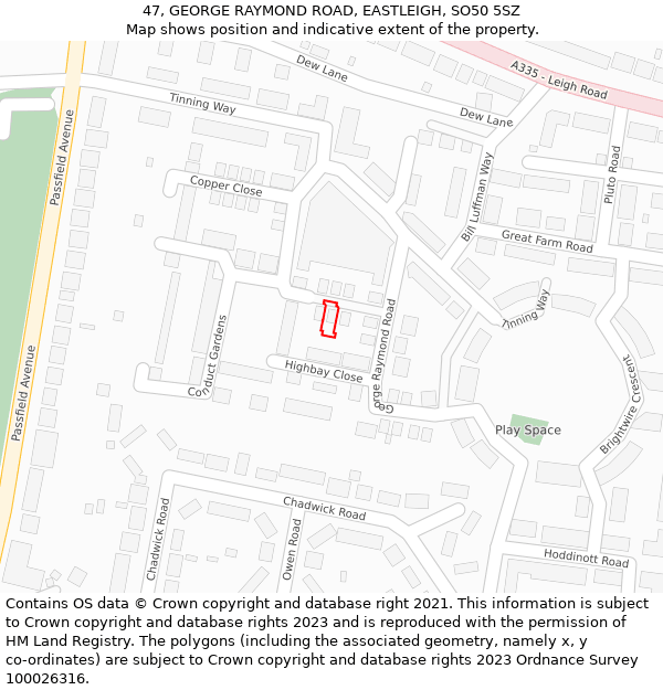 47, GEORGE RAYMOND ROAD, EASTLEIGH, SO50 5SZ: Location map and indicative extent of plot