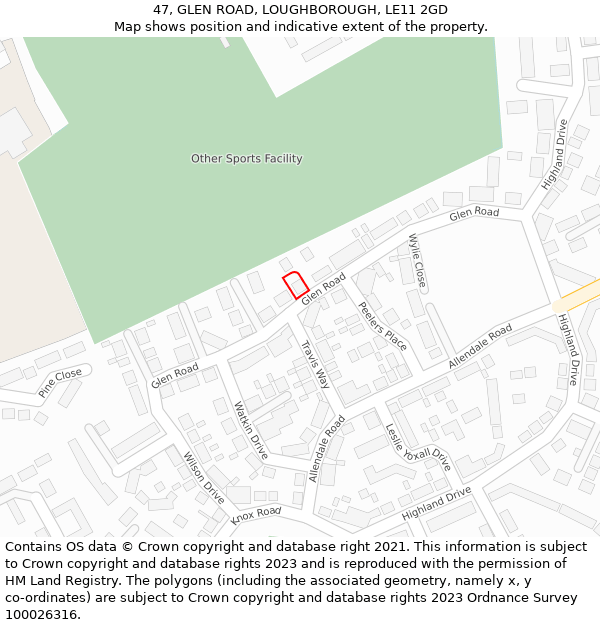 47, GLEN ROAD, LOUGHBOROUGH, LE11 2GD: Location map and indicative extent of plot