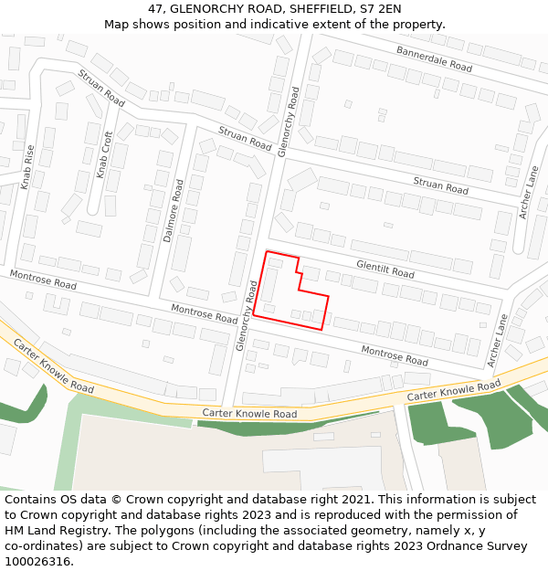 47, GLENORCHY ROAD, SHEFFIELD, S7 2EN: Location map and indicative extent of plot