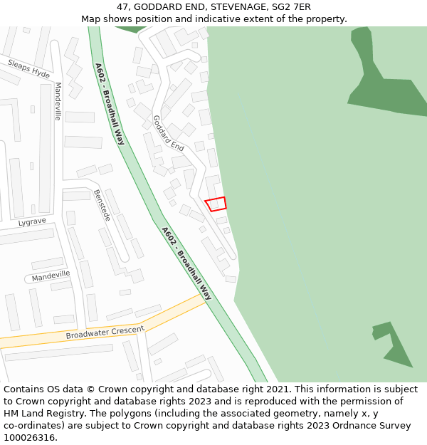 47, GODDARD END, STEVENAGE, SG2 7ER: Location map and indicative extent of plot