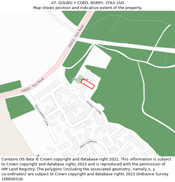 47, GOLWG Y COED, BARRY, CF63 1AD: Location map and indicative extent of plot