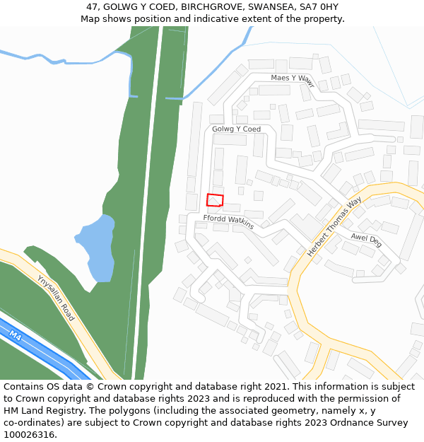 47, GOLWG Y COED, BIRCHGROVE, SWANSEA, SA7 0HY: Location map and indicative extent of plot