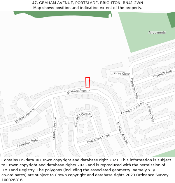 47, GRAHAM AVENUE, PORTSLADE, BRIGHTON, BN41 2WN: Location map and indicative extent of plot