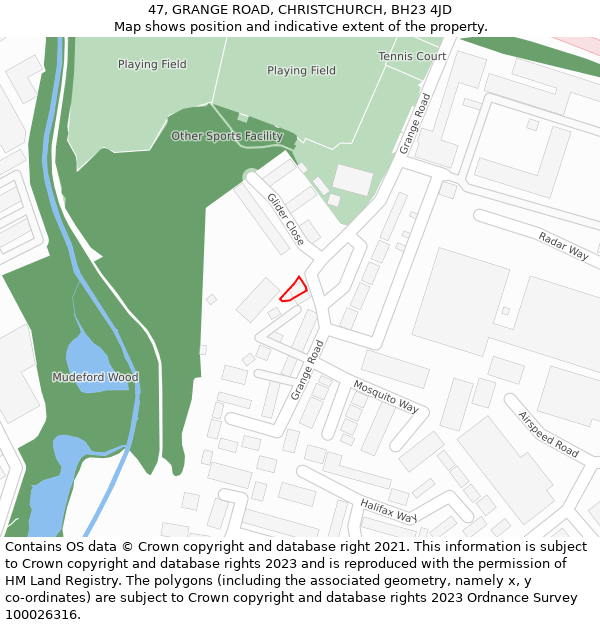 47, GRANGE ROAD, CHRISTCHURCH, BH23 4JD: Location map and indicative extent of plot